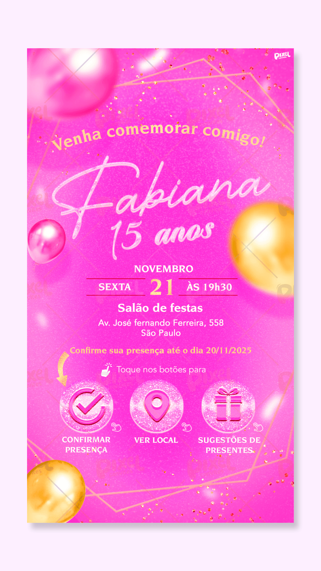 Convite Interativo 15 Anos Festa Pink