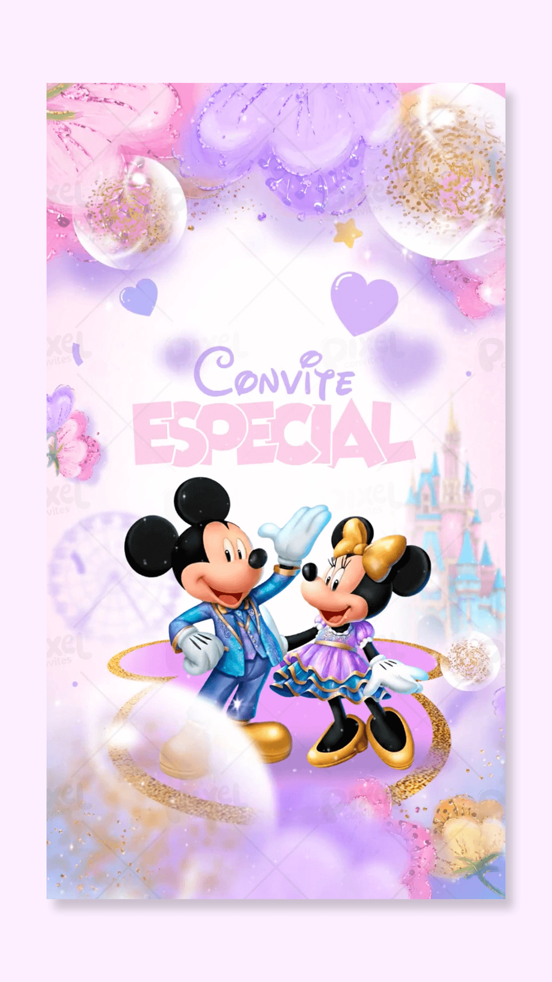 Convite Animado Aniversário Mágico Da Disney - Menina