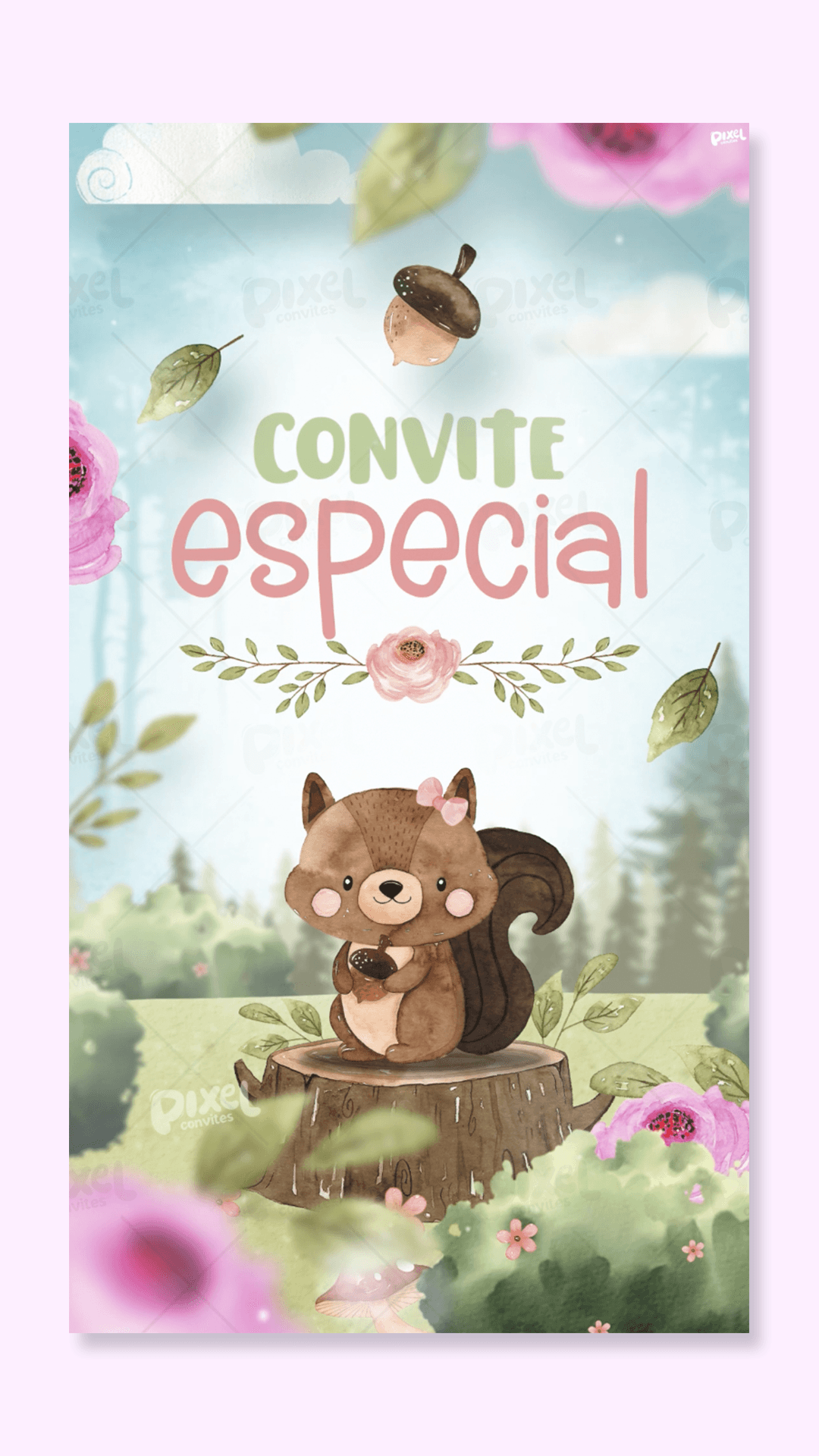 Convite Animado Diversão No Bosque - Menina