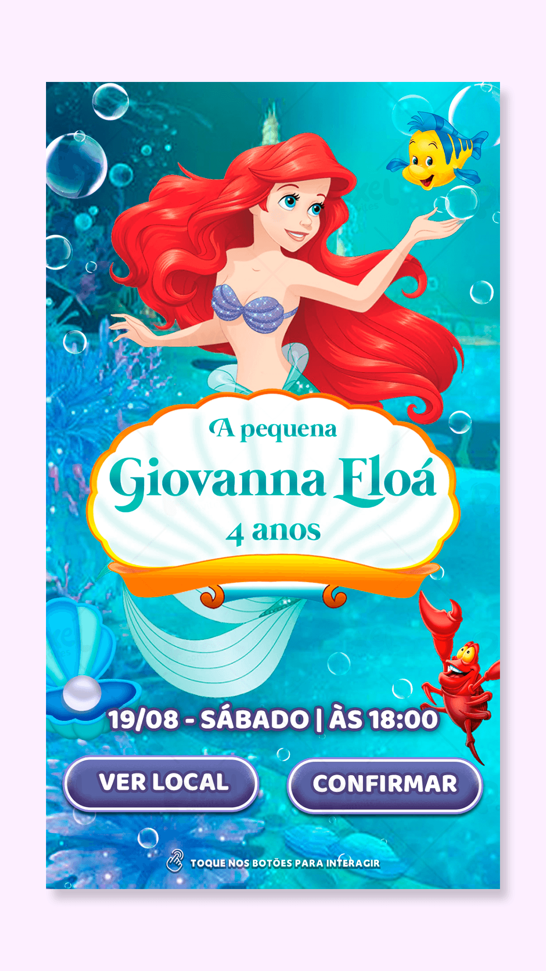 Convite Interativo Ariel A Pequena Sereia