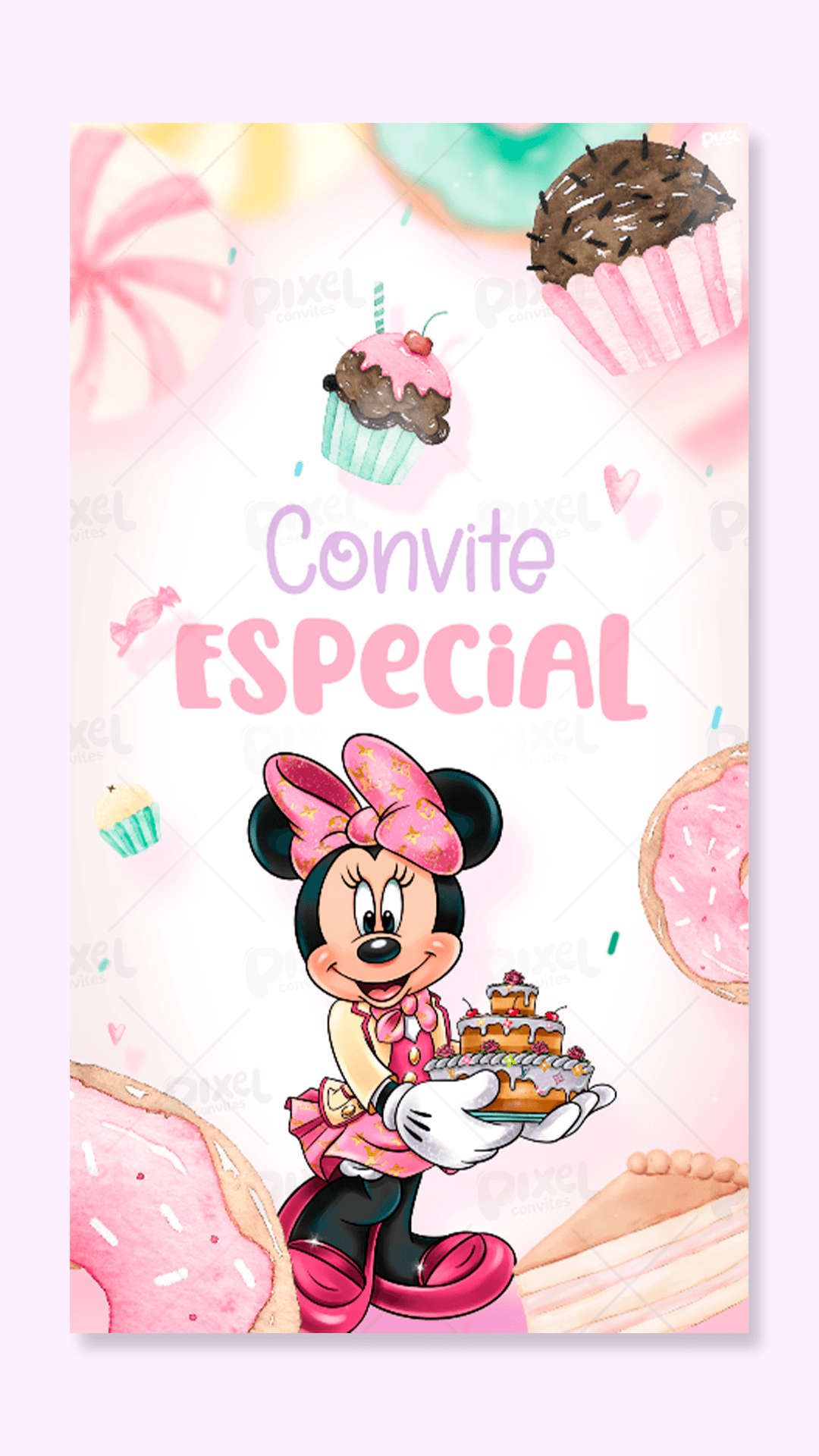 Convite Animado Minnie Confeiteira