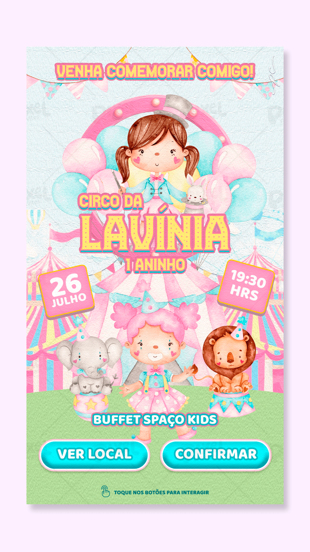 Convite Interativo Circo Rosa A Palhacinha