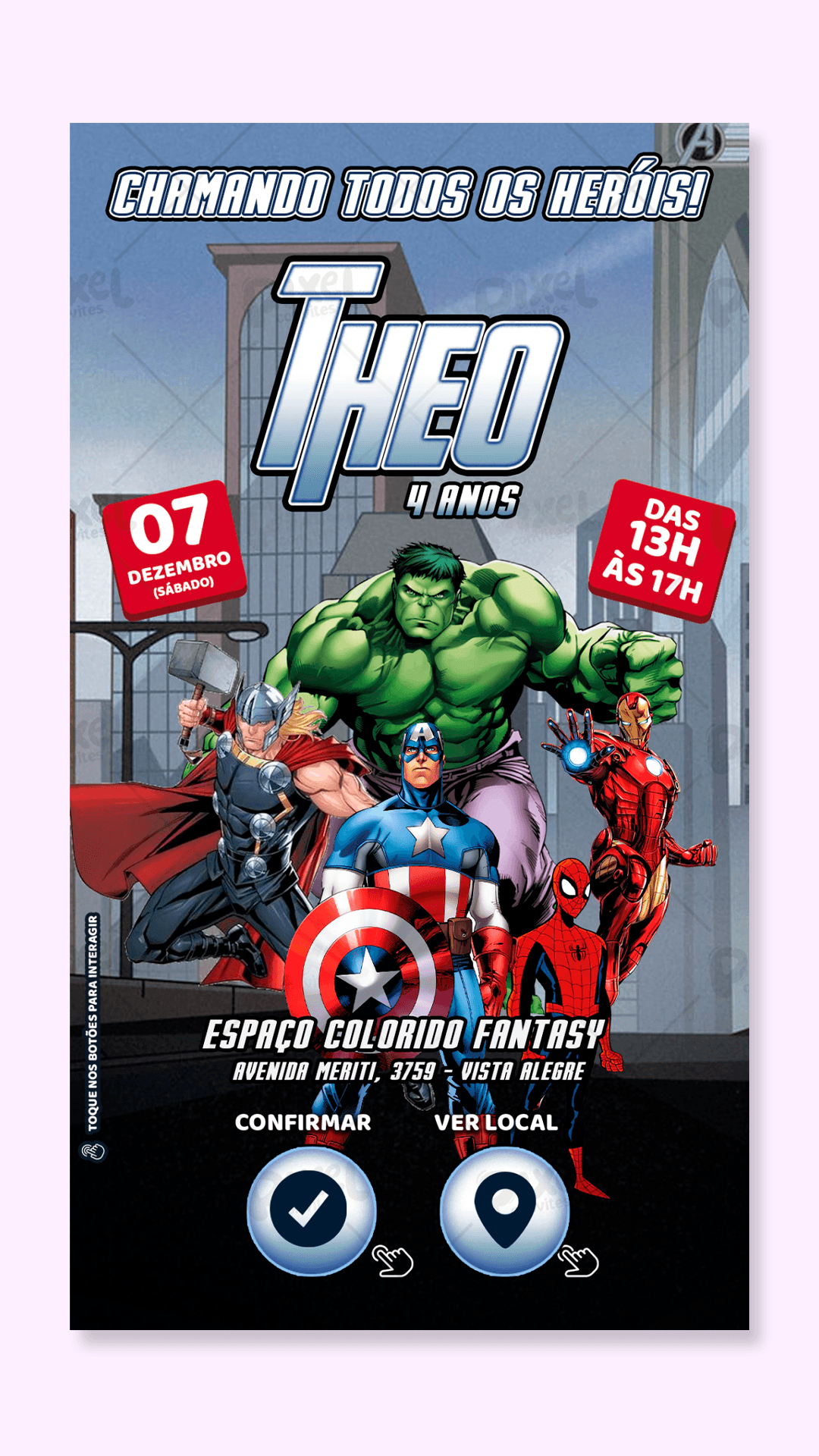 Convite Interativo Os Vingadores Mais Poderosos da Terra