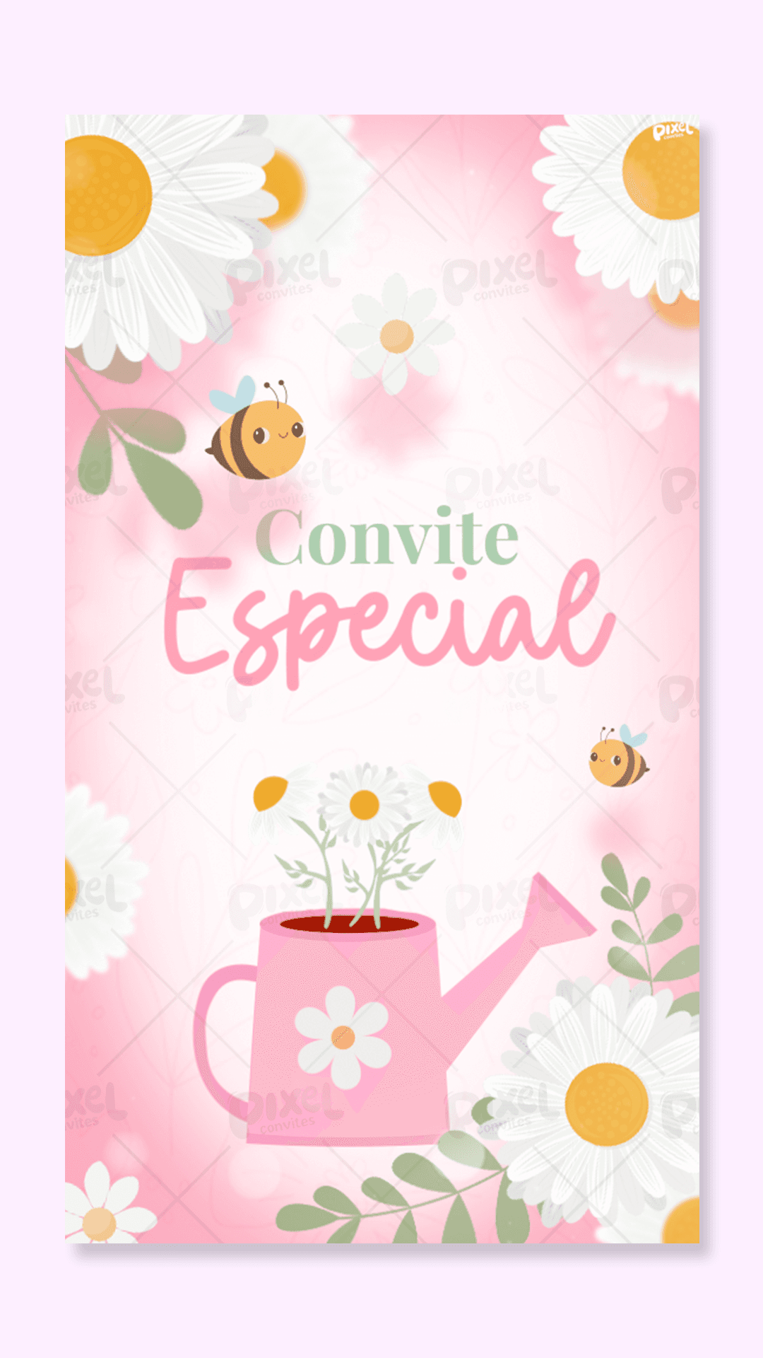Convite Animado Jardim Das Margaridas - Rosa