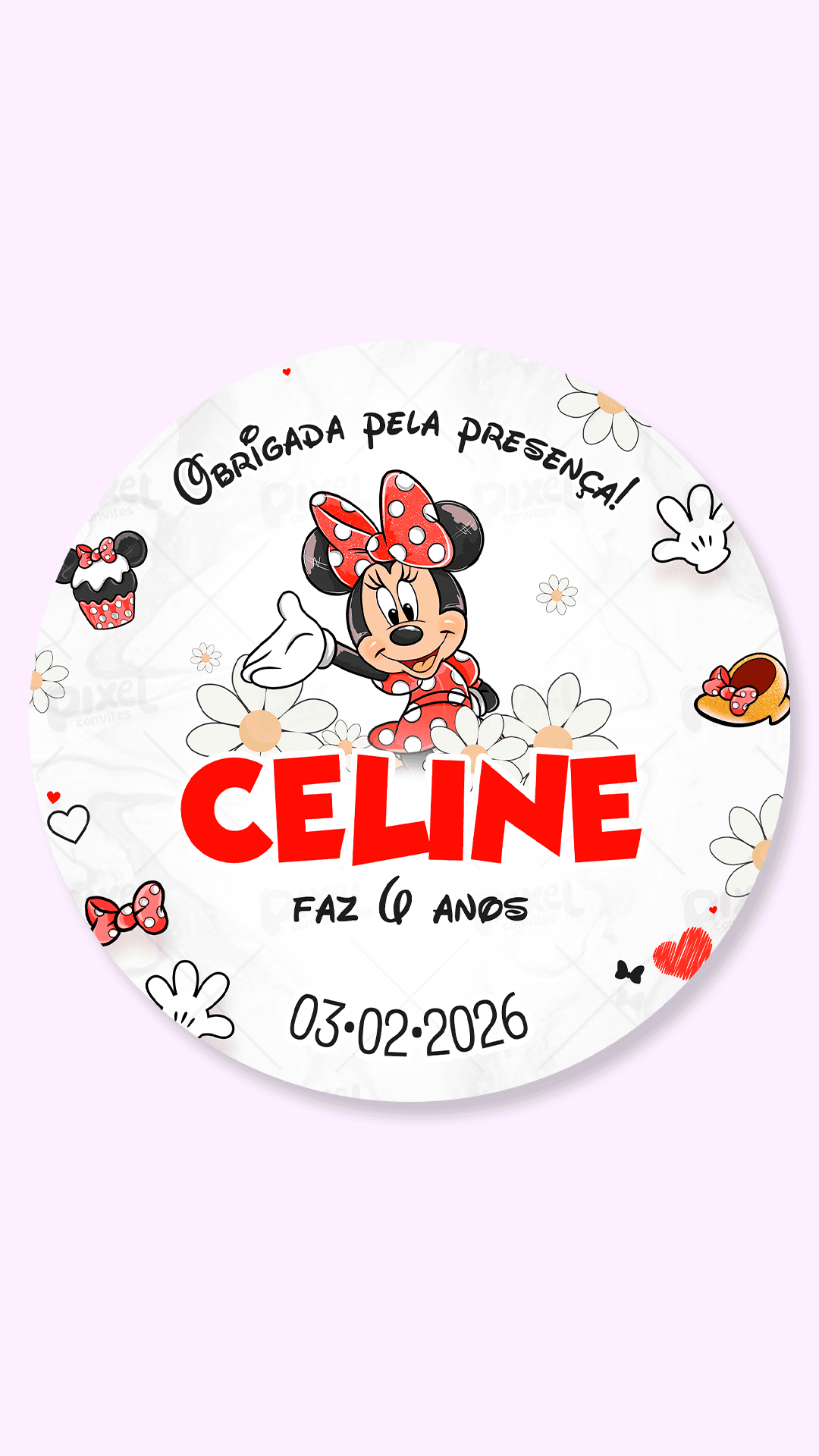 Tag Redonda Minnie Laços, Poá e Diversão