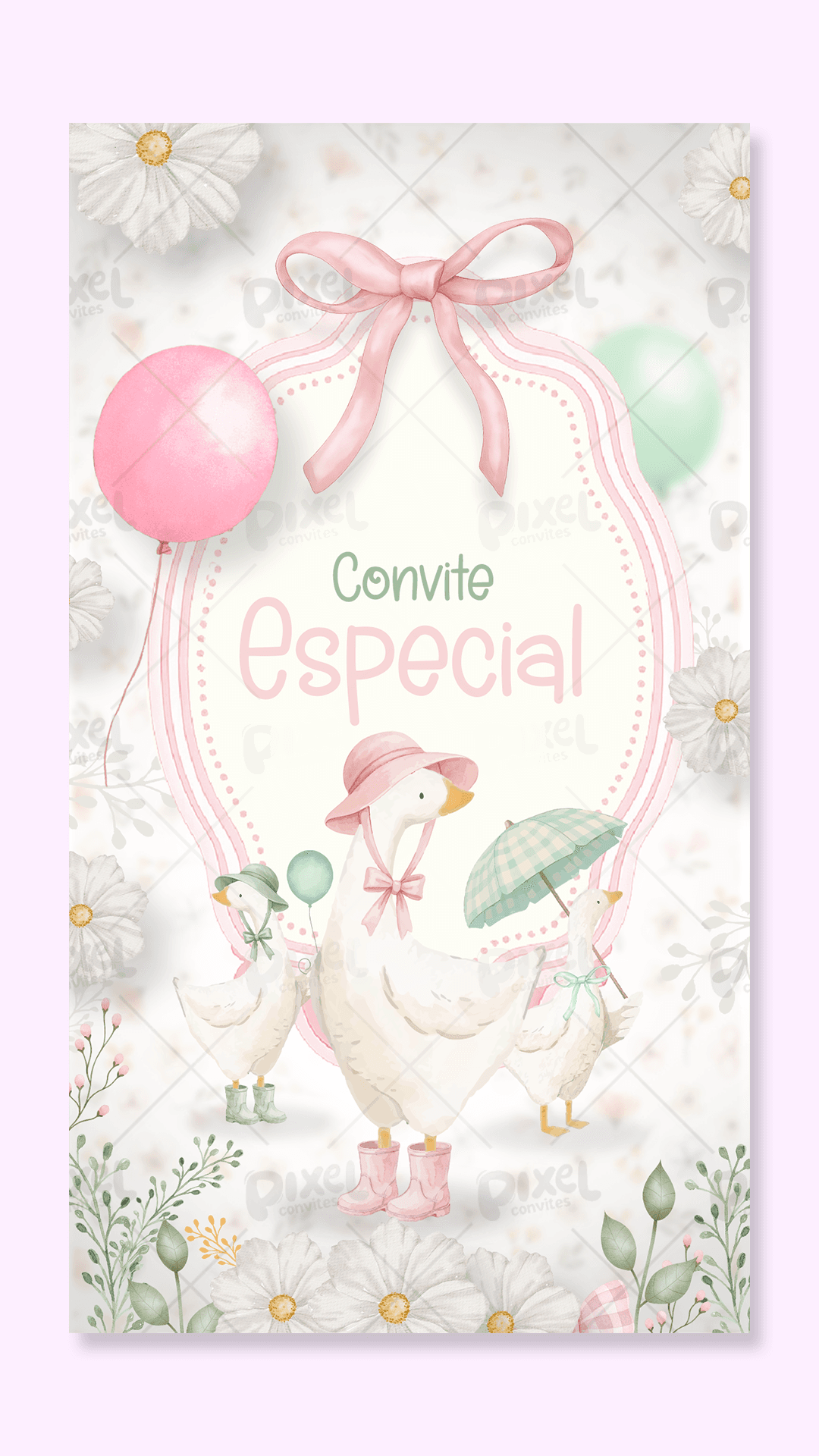 Convite Animado Silly Goose A Festa Dos Gansos - Menina