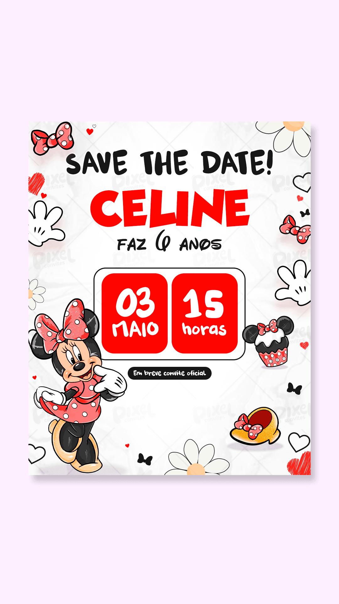 Save The Date Minnie Laços, Poá E Diversão