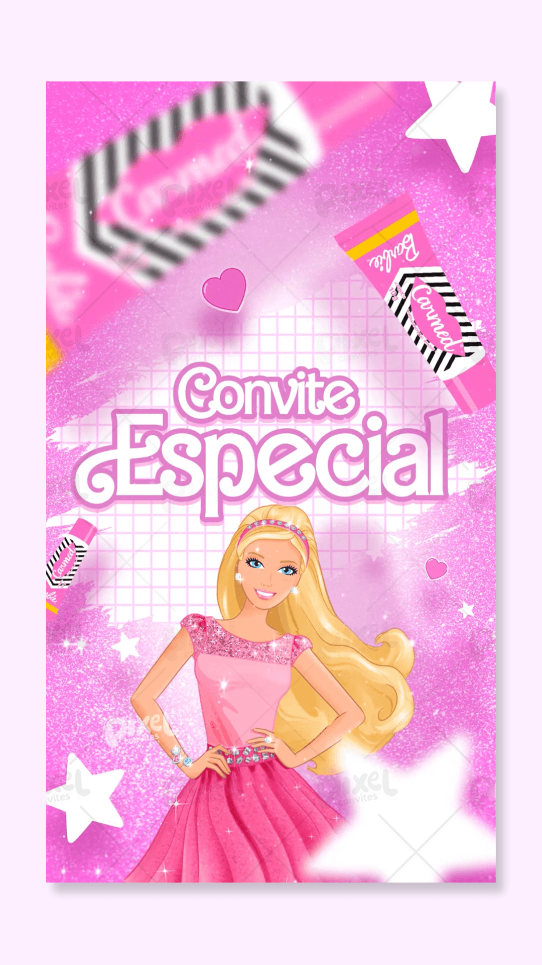 Convite Animado Barbie Girl Brilho E Diversão