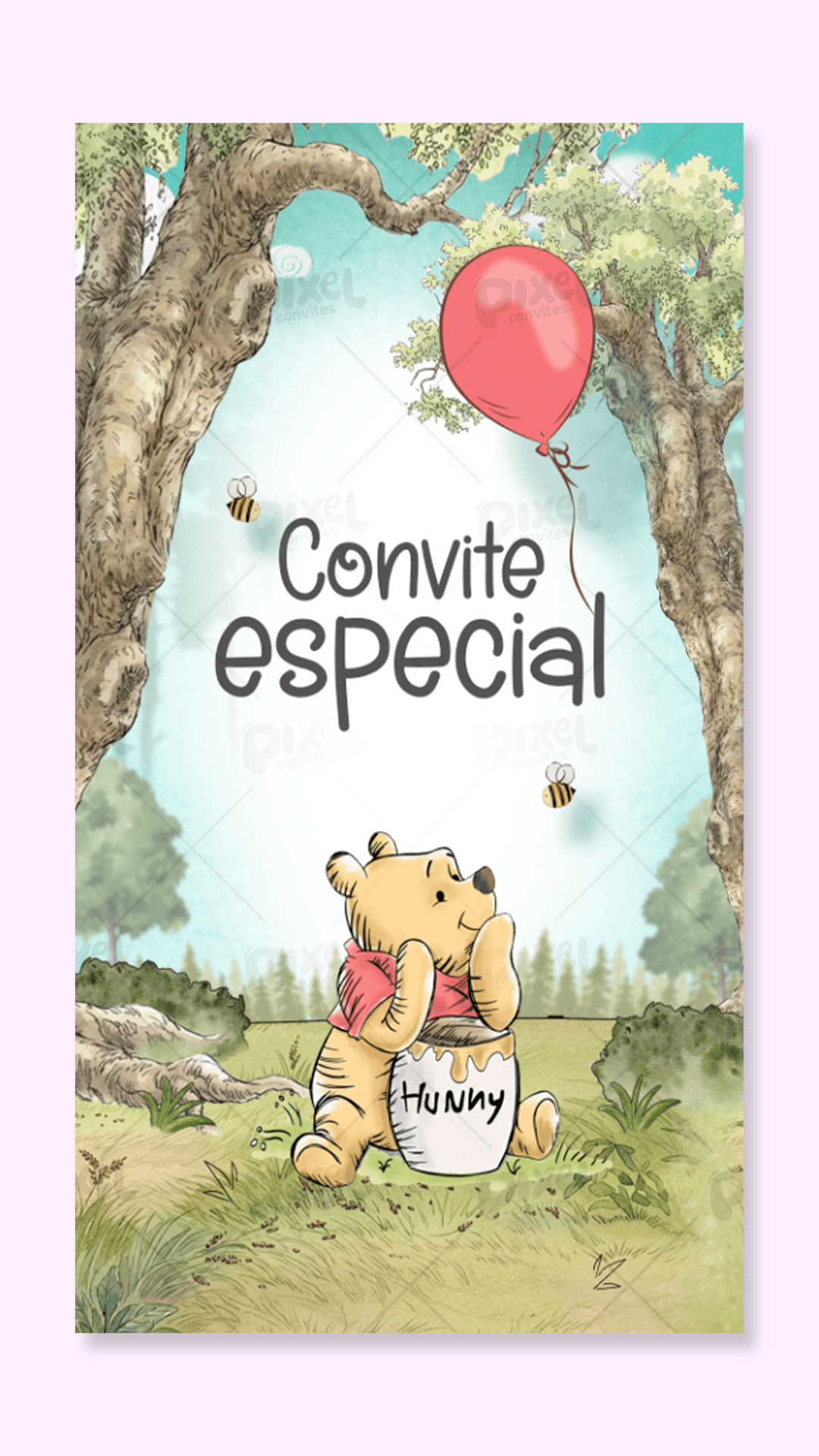 Convite Animado Ursinho Pooh Festa No Bosque Dos Cem Acres
