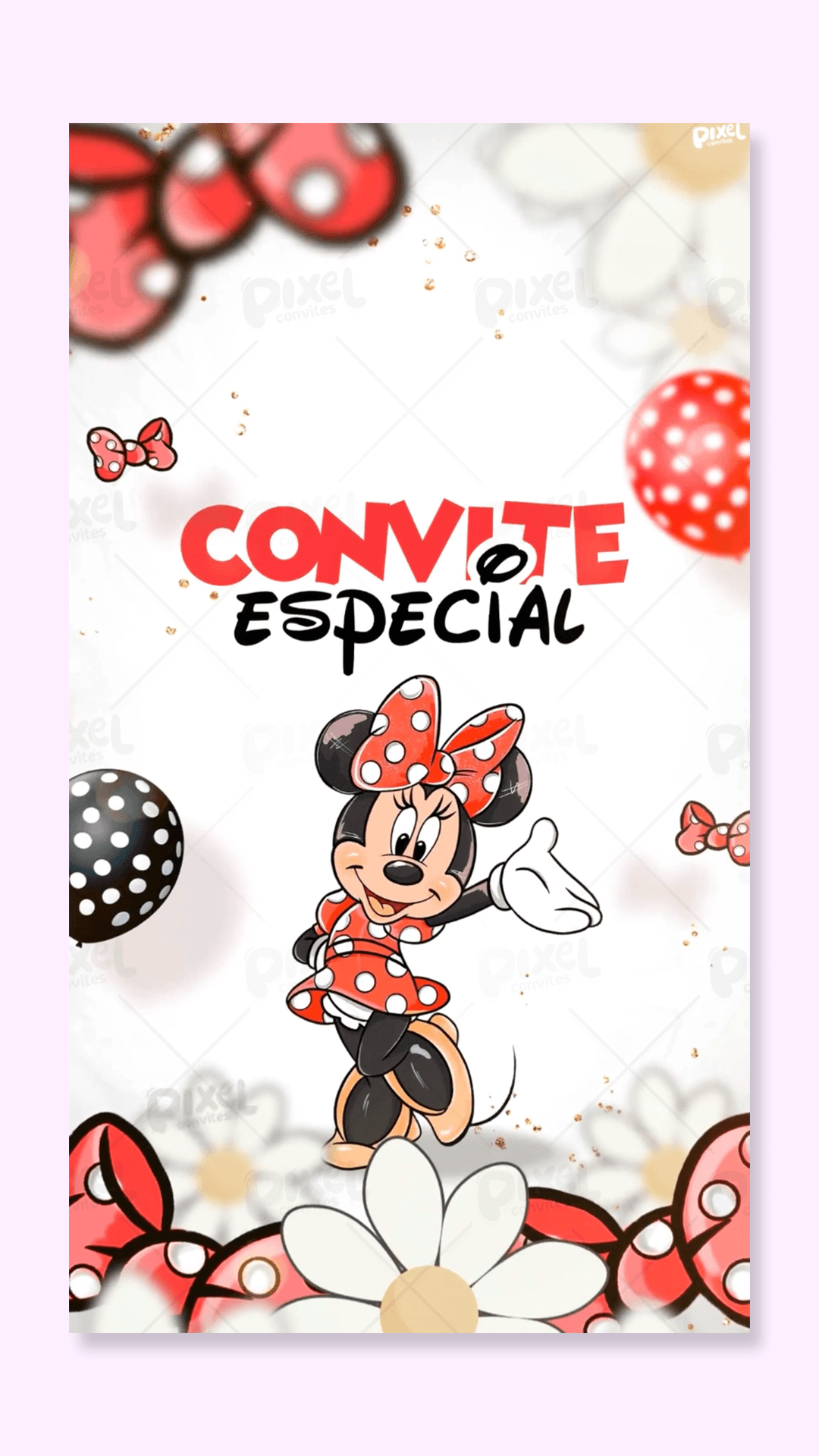 Convite Animado Minnie Laços, Poá E Diversão