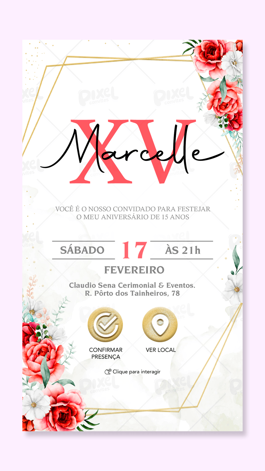 Convite Interativo 15 Anos Floral Rosas Vermelhas