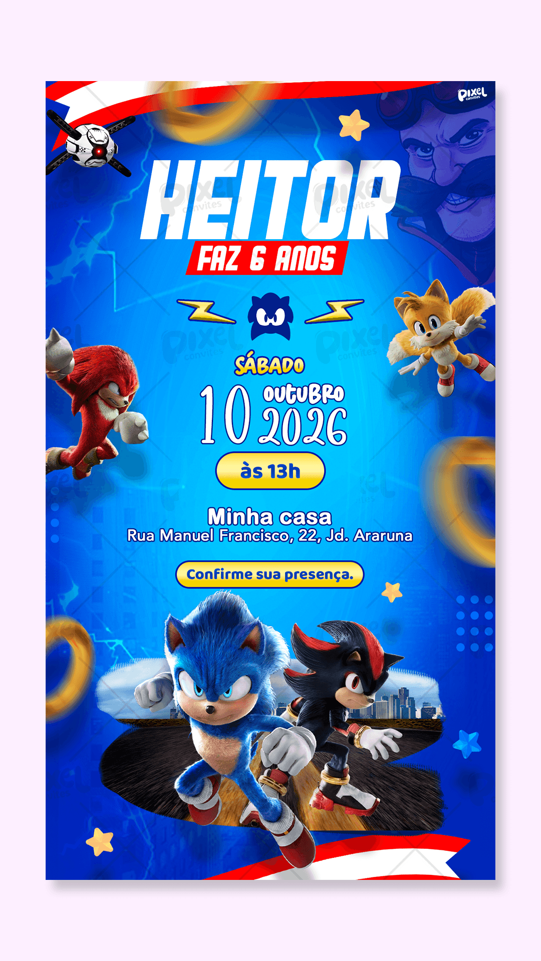 Convite Digital Sonic Velocidade E Diversão