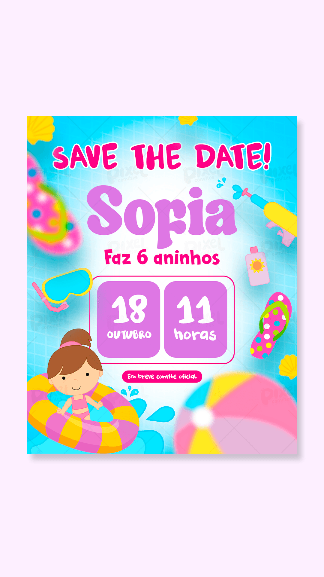 Save The Date Pool Party Festa Na Piscina - Menina