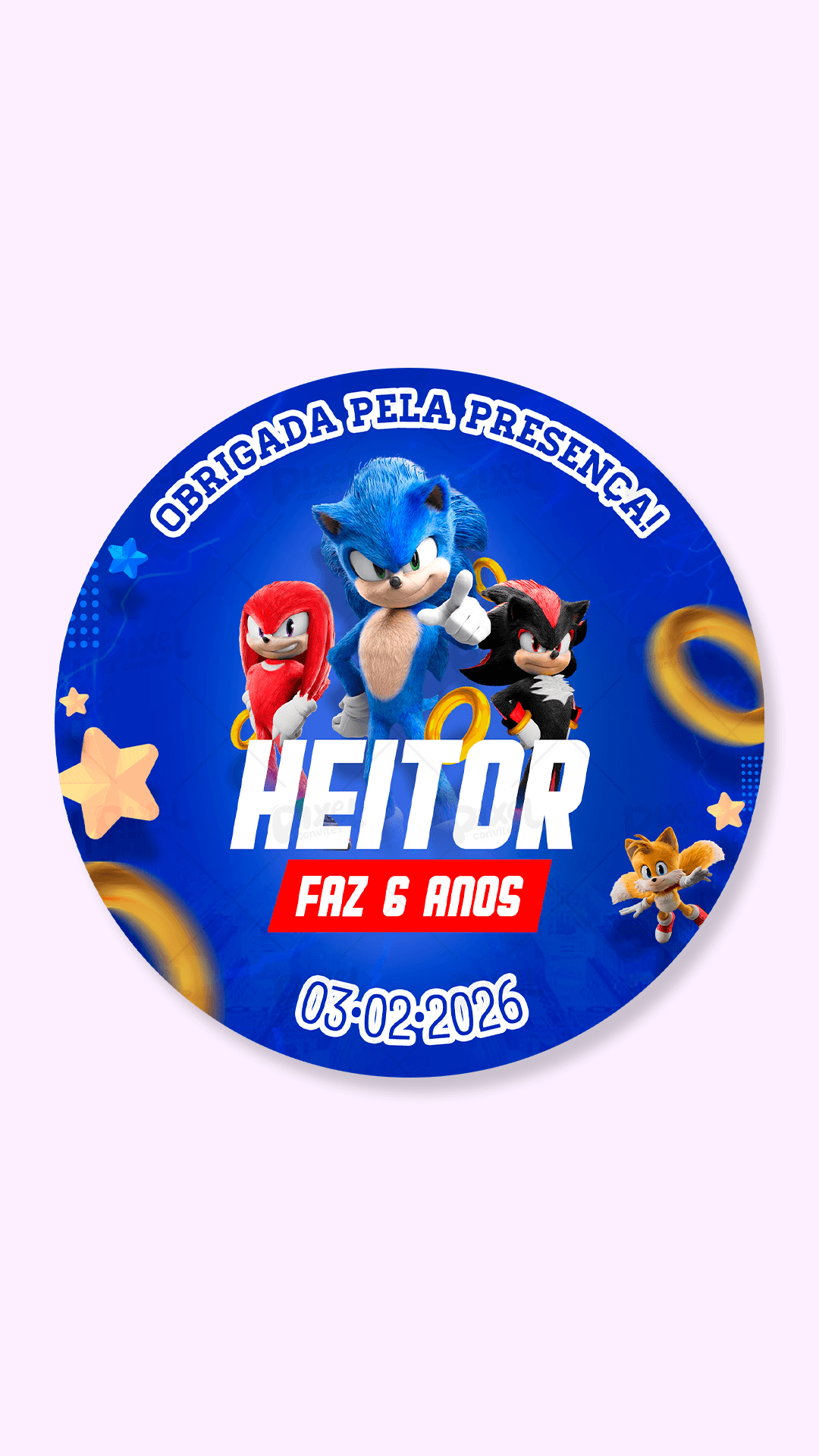 Tag Redonda Sonic Velocidade E Diversão