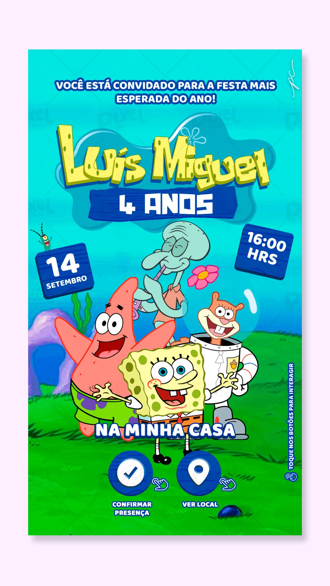 Convite Interativo Bob Esponja E Sua Turma