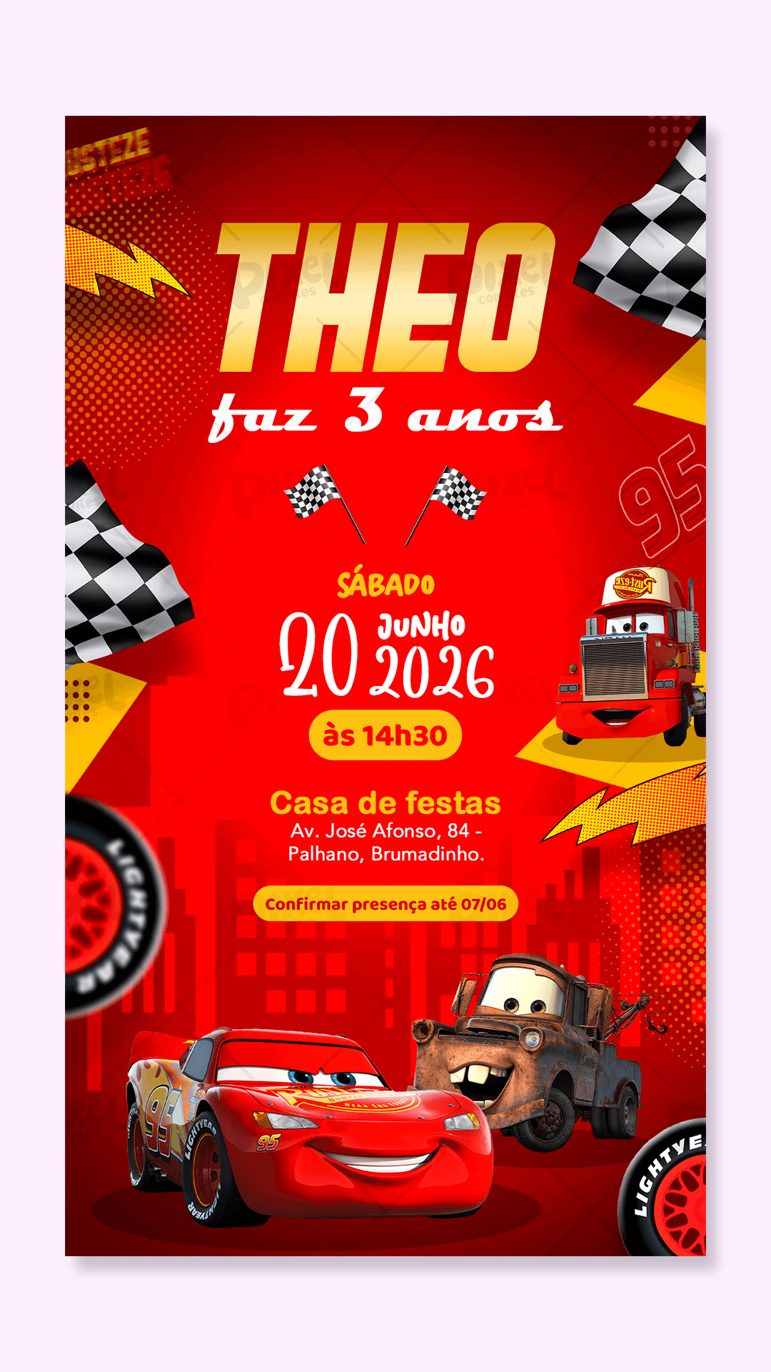 Convite Digital Simples Aventura Com Relâmpago McQueen