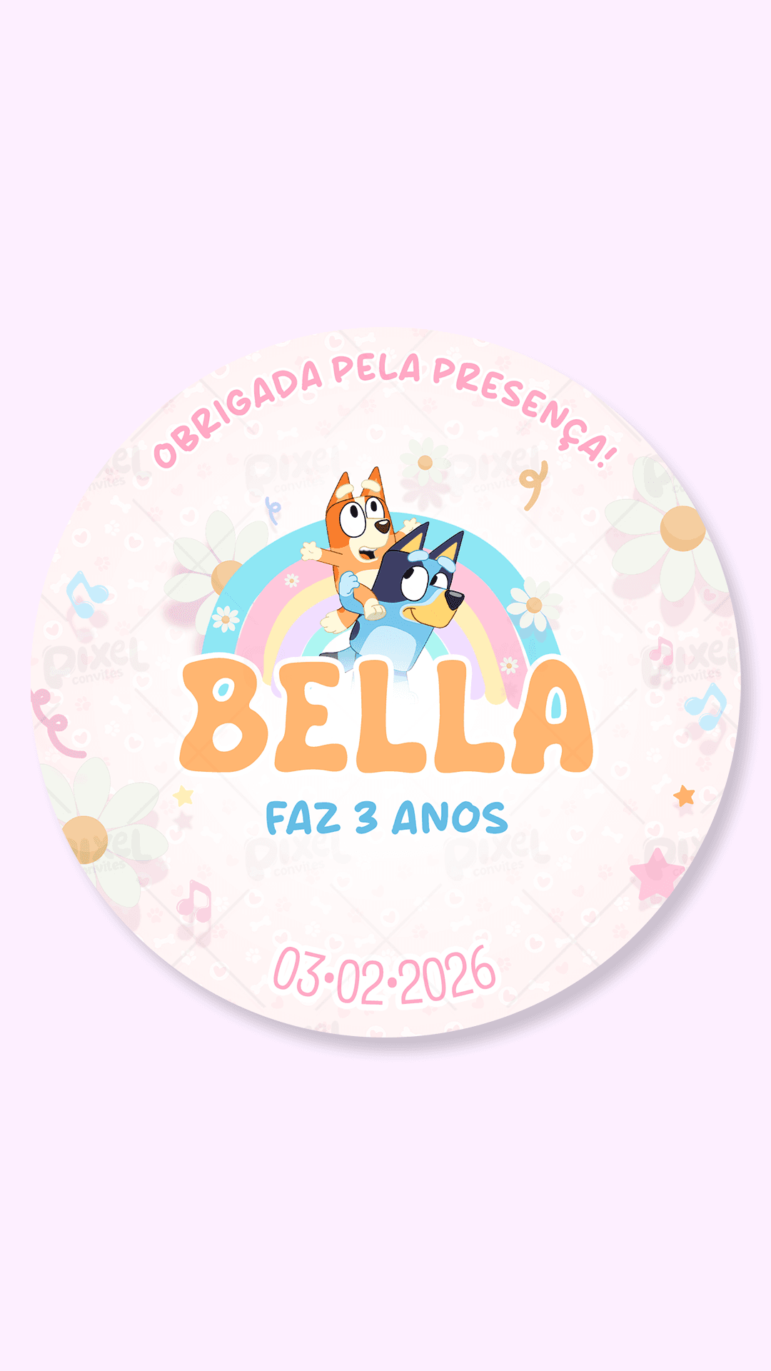 Tag Redonda Dia Divertido Com Bluey e Bingo