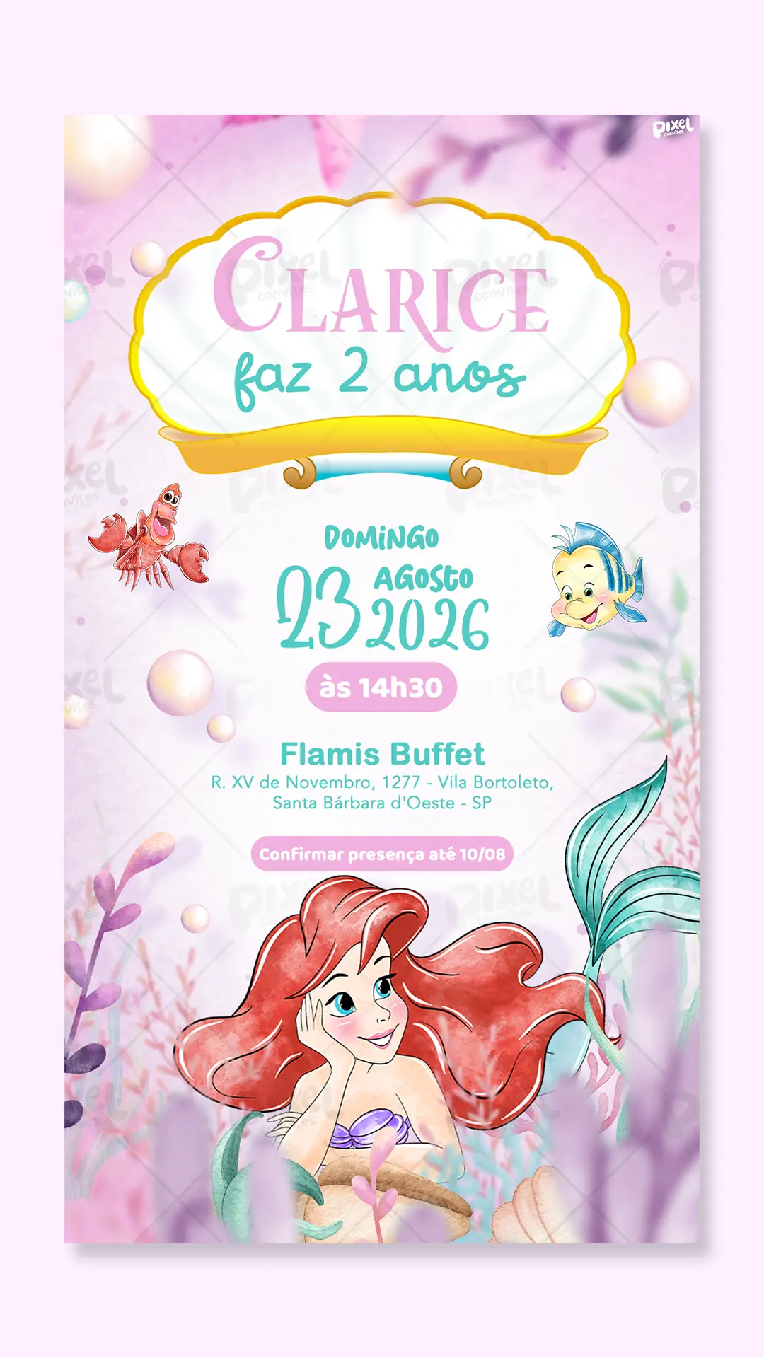 Convite Digital Simples A Pequena Sereia Ariel