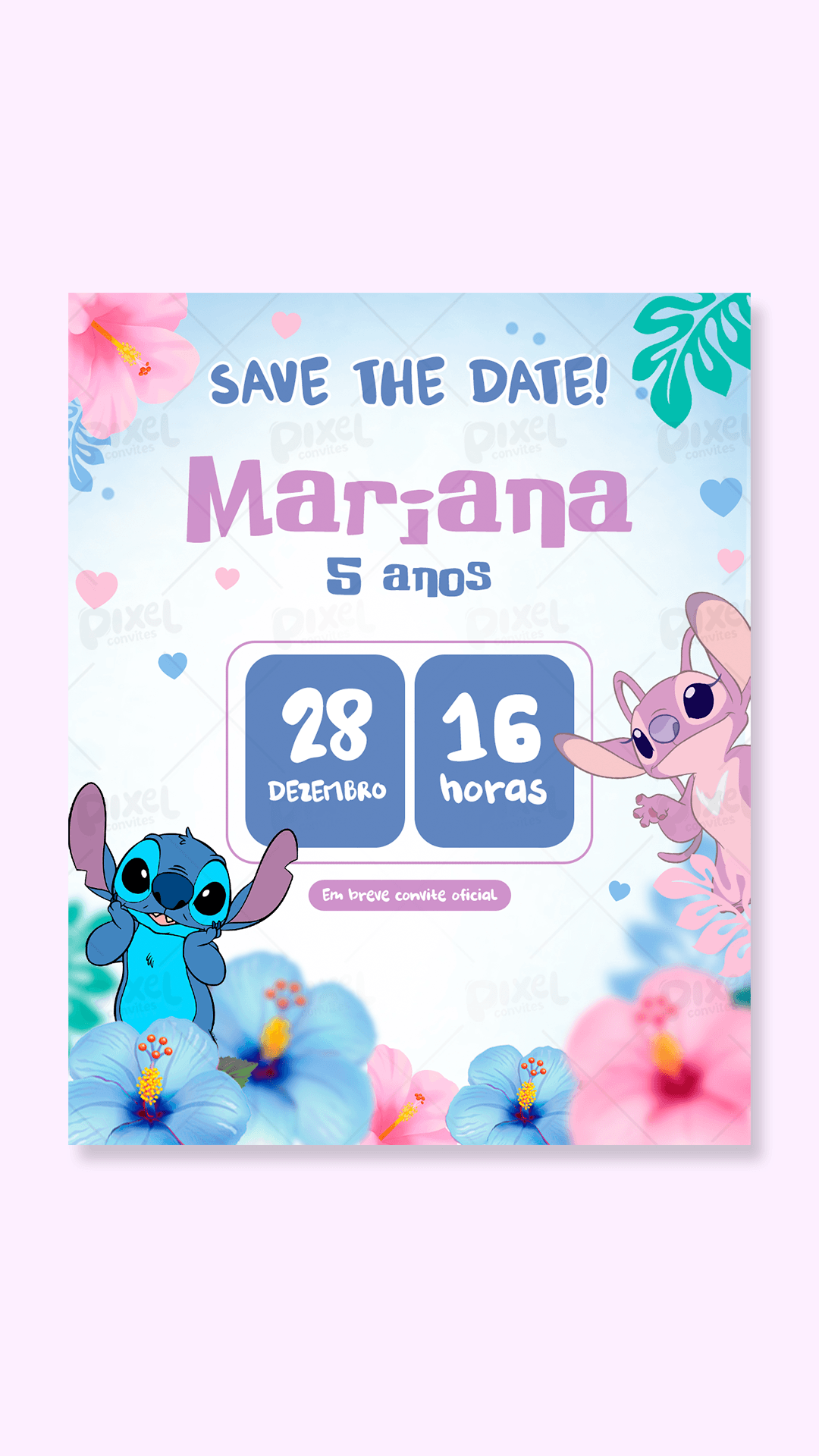 Save The Date Festa Com Stitch & Angel