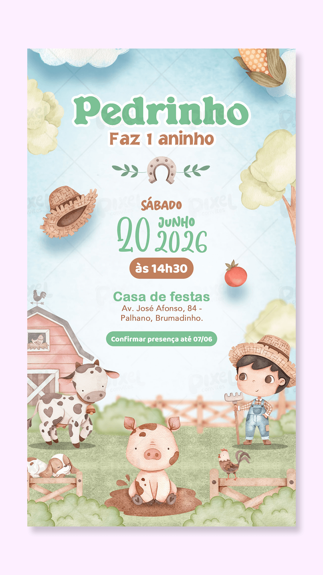 Convite Digital Simples Festa Na Fazendinha - Menino
