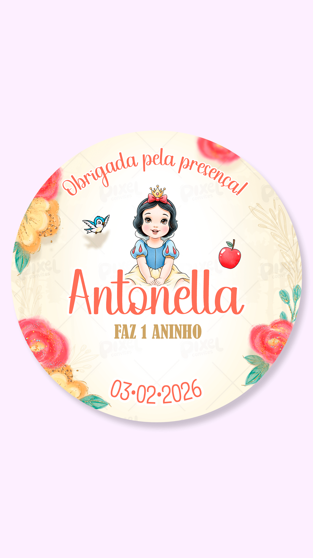 Tag Redonda Branca de Neve Baby Início De Um Reinado