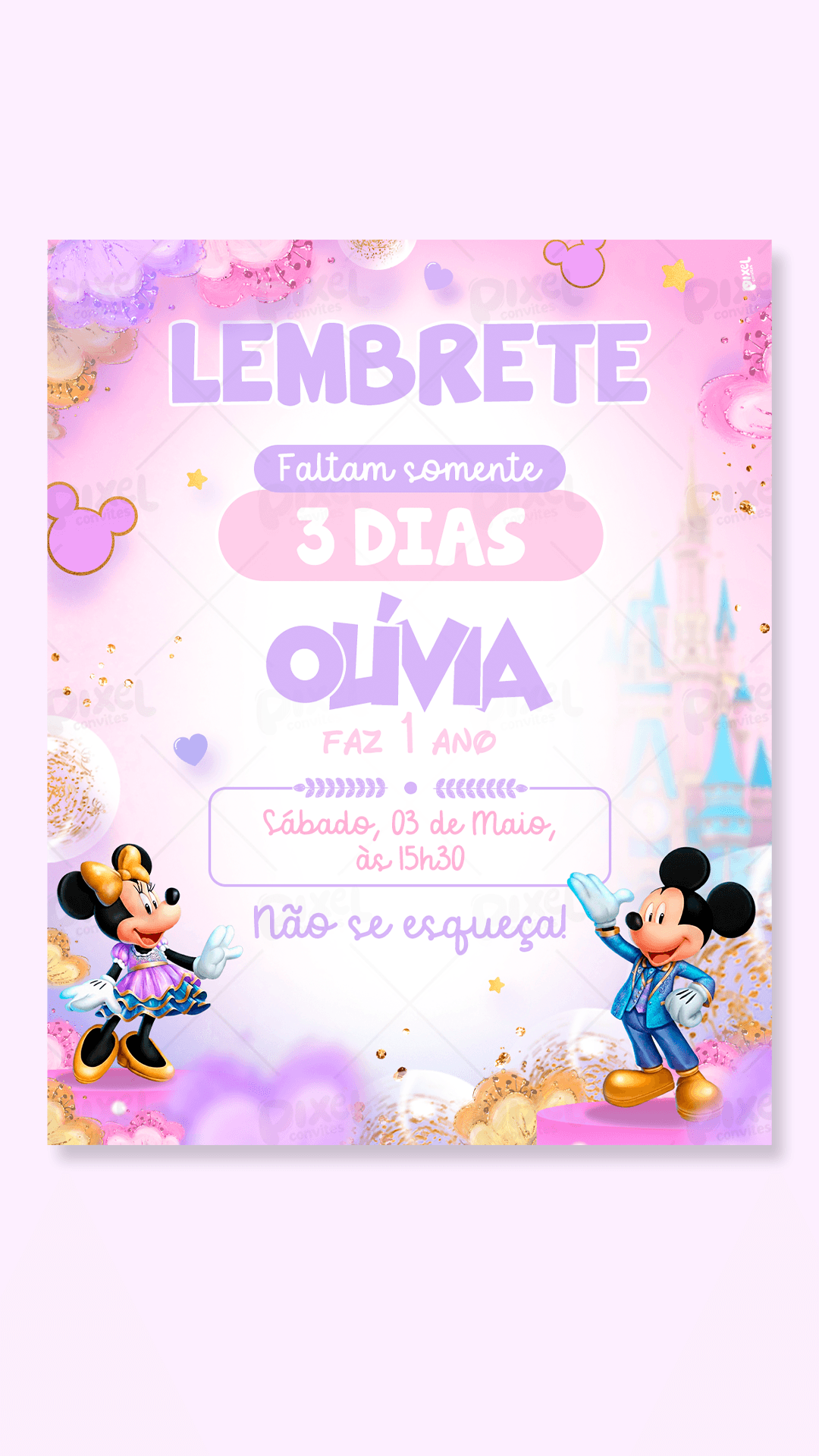 Lembrete Aniversário Mágico Da Disney - Menina
