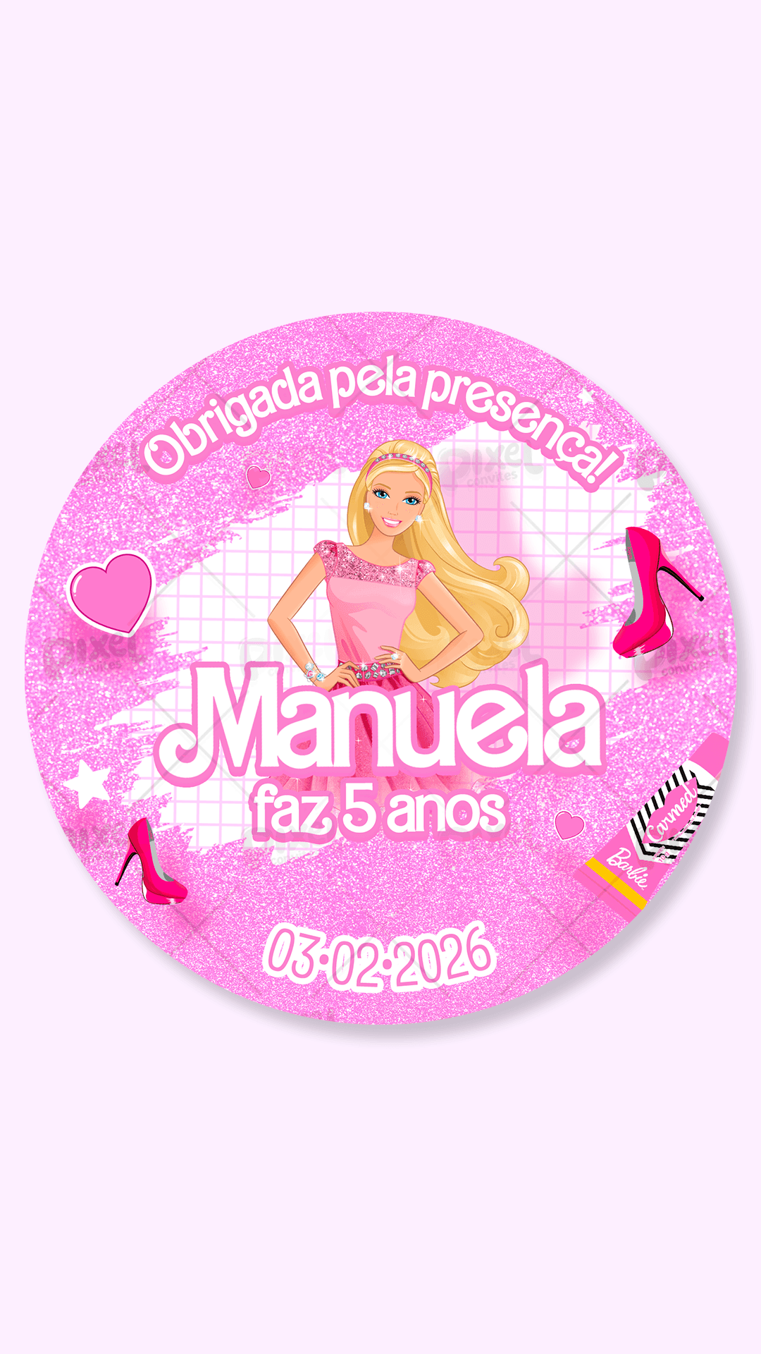 Tag Redonda Barbie Girl Brilho E diversão