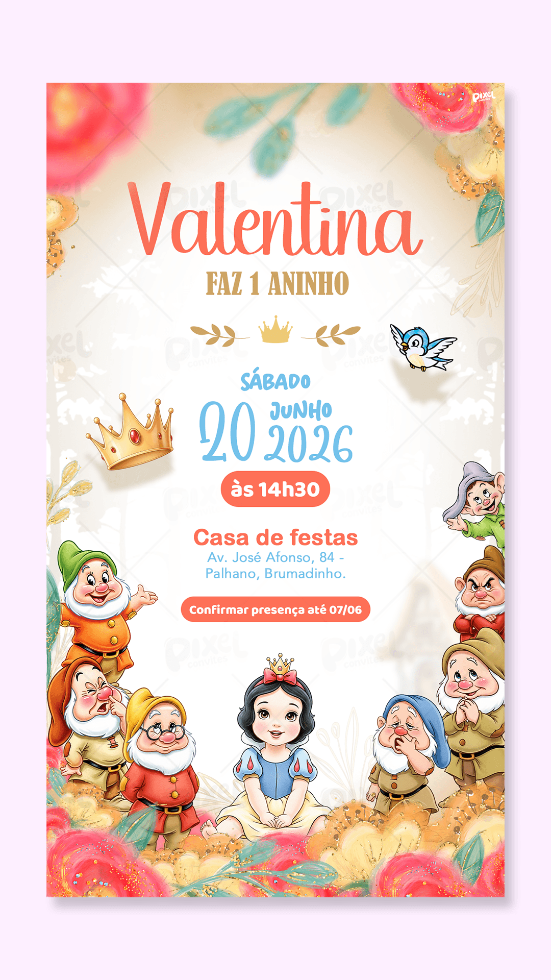 Convite Digital Simples Branca De Neve Baby O Início De Um Reinado