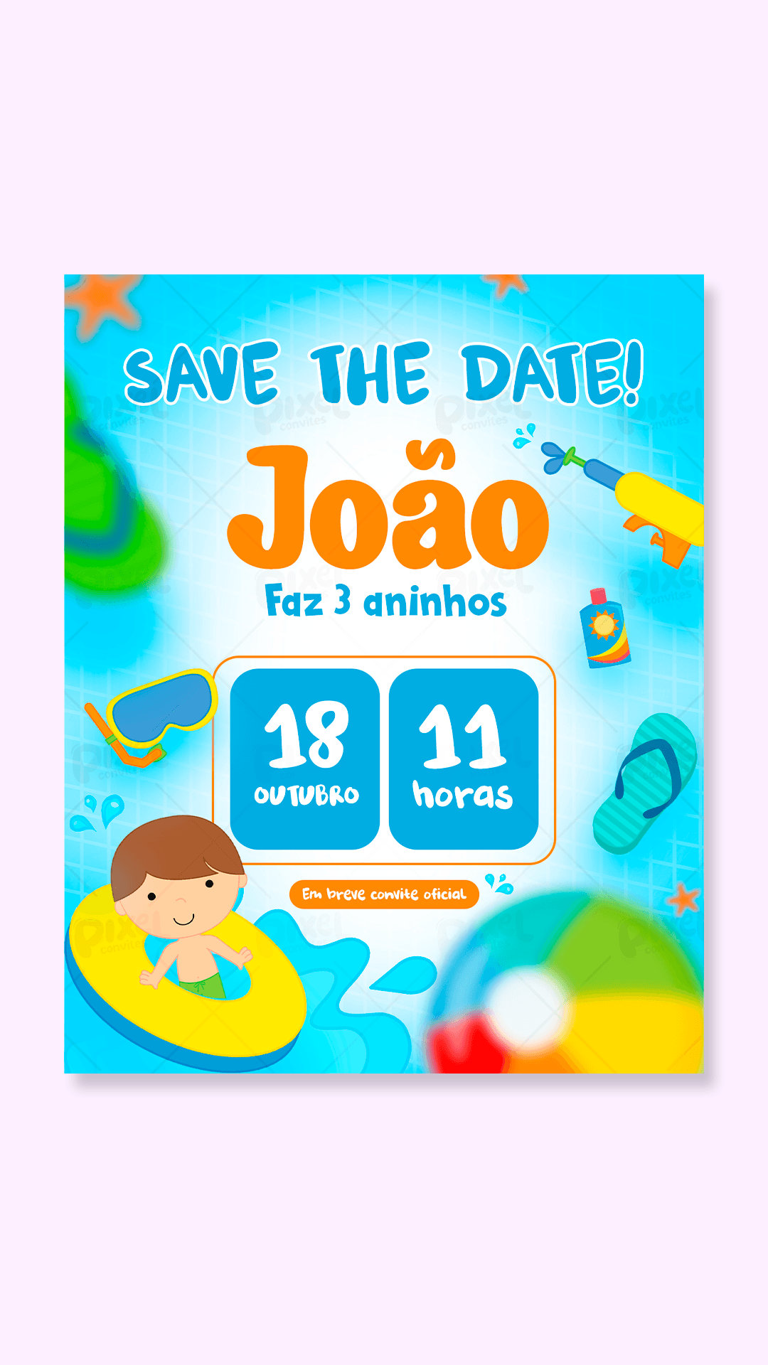 Save The Date Pool Party Festa Na Piscina - Menino