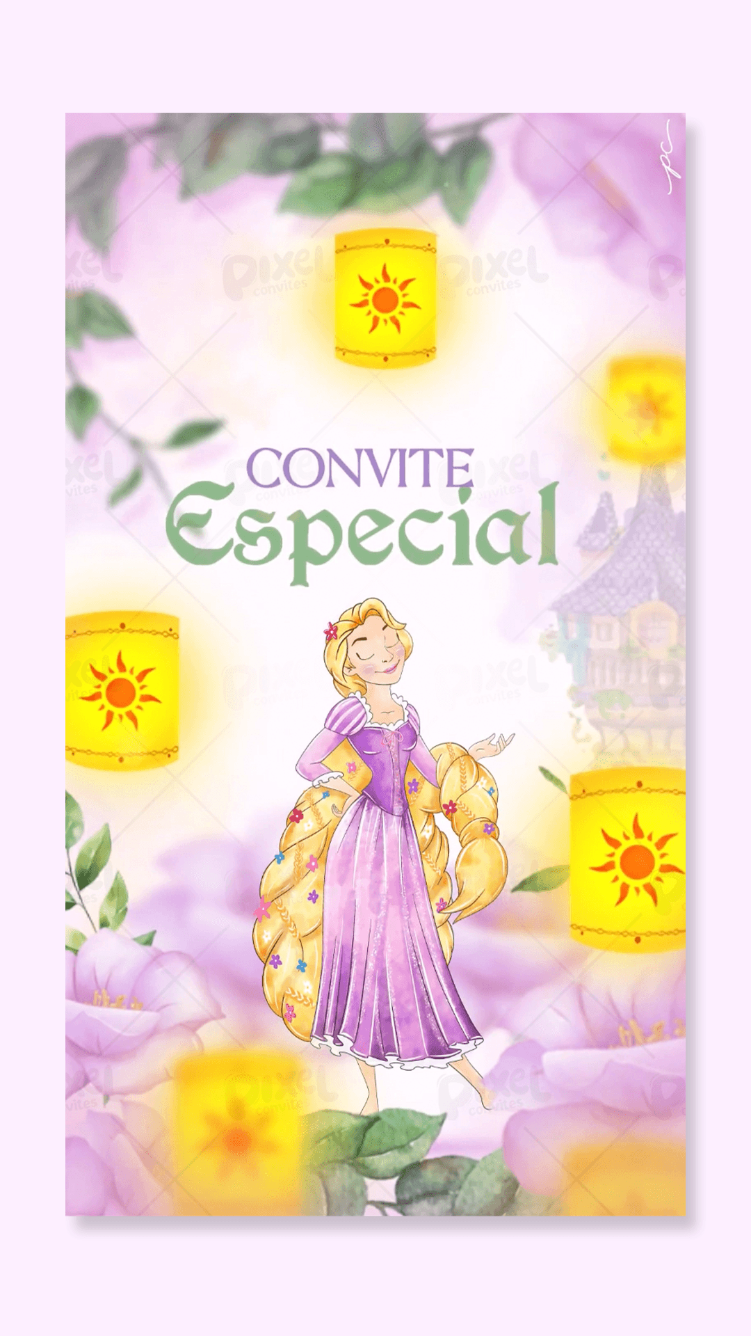 Convite animado Rapunzel Festa Das Lanternas