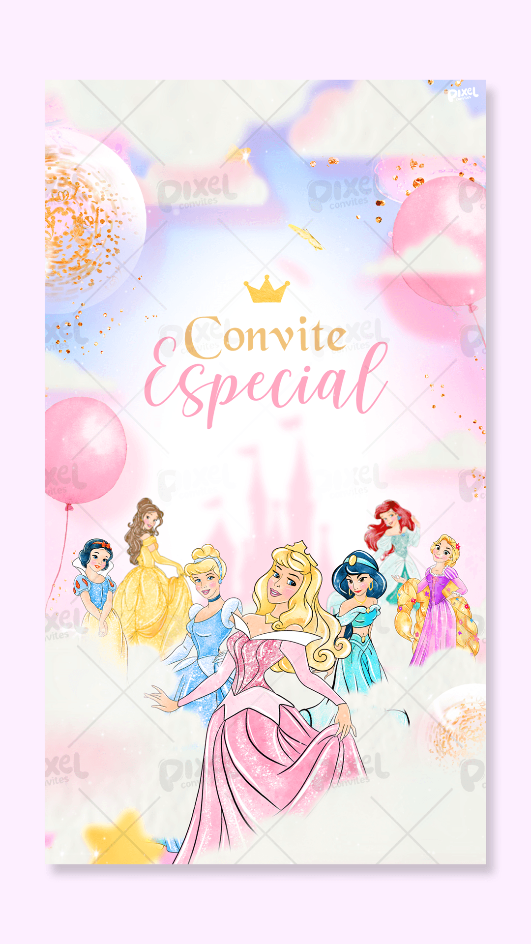 Convite Animado Princesas Da Disney Um Sonho Real