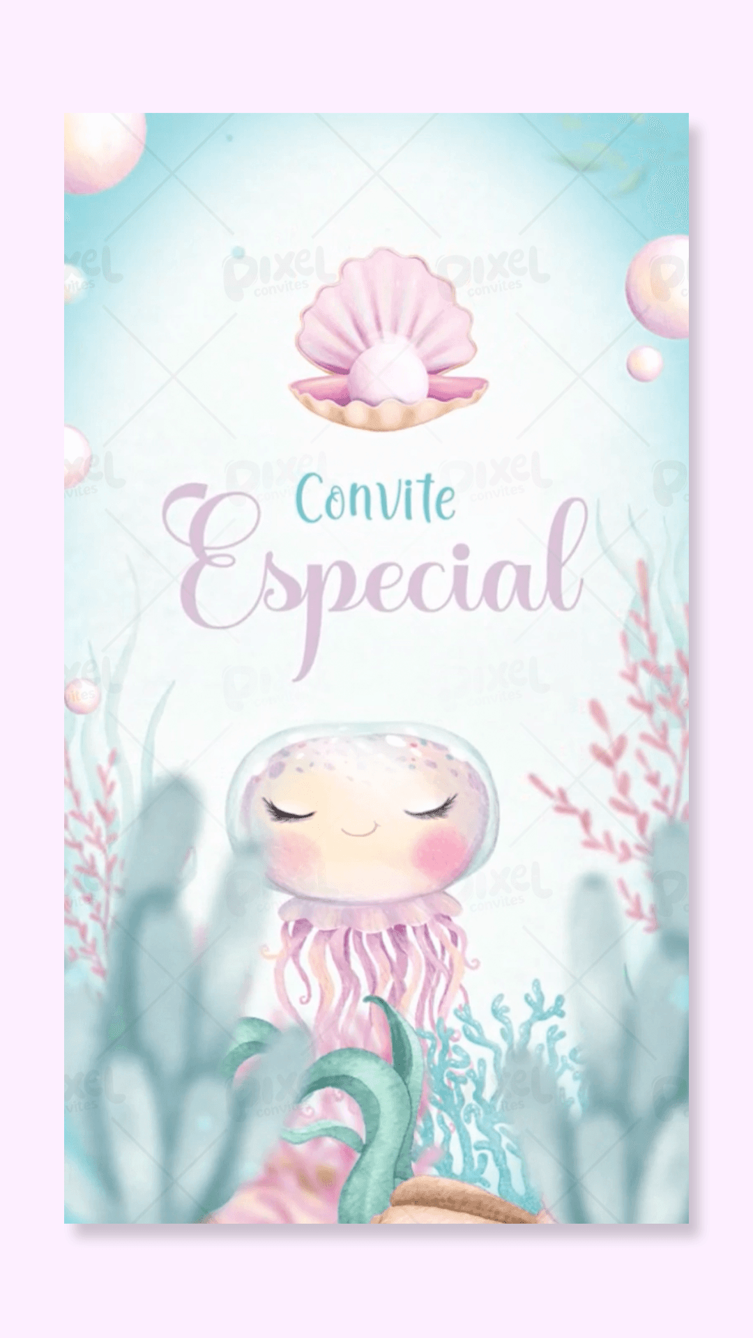 Convite Animado Aventura No Fundo Do Mar - Menina