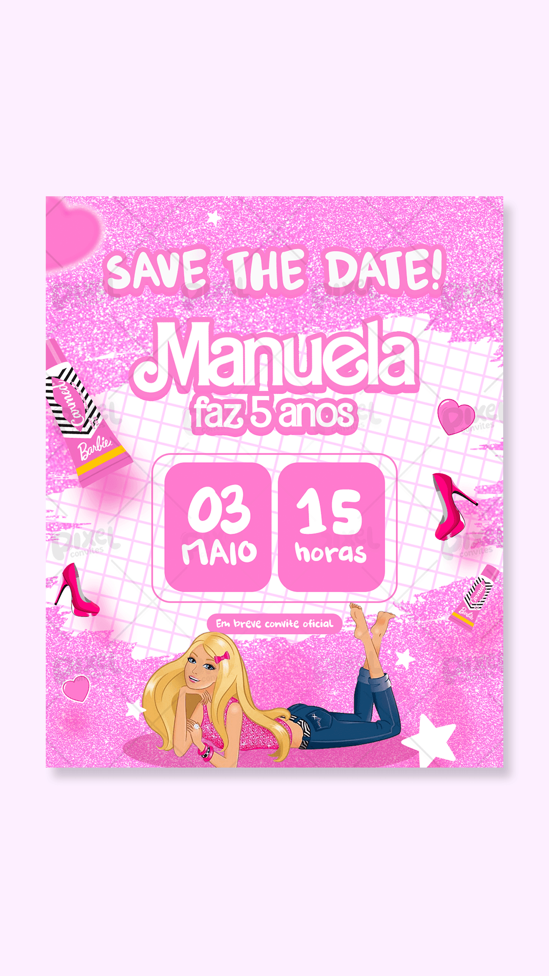 Save The Date Barbie Girl Brilho E Diversão