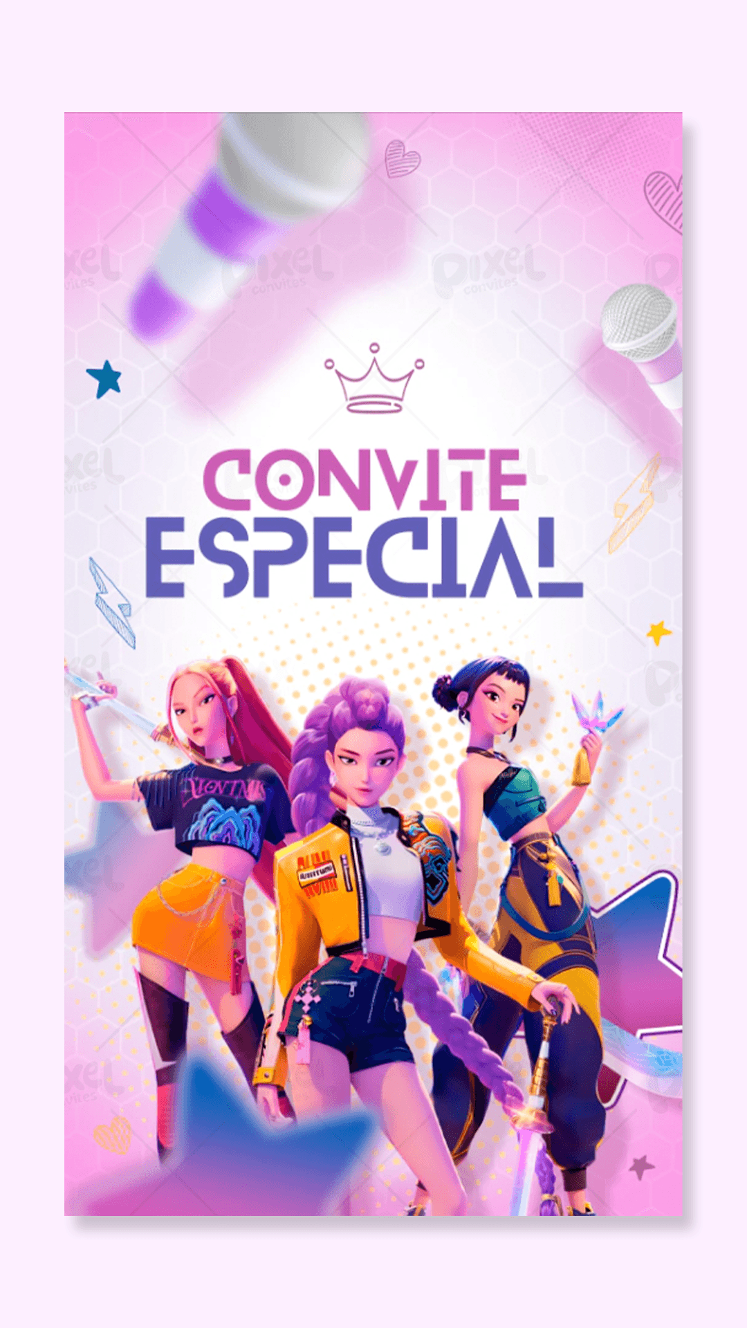 Convite Animado Guerreiras Kpop Dança e Diversão