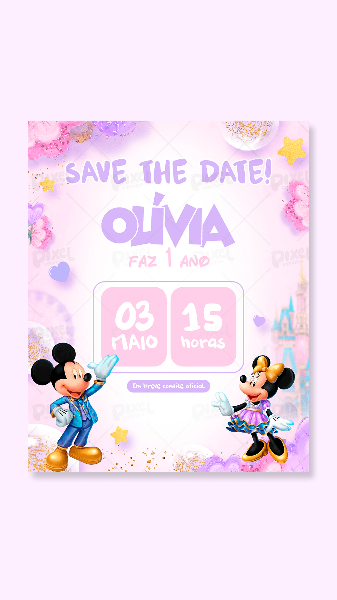 Save The Date Aniversário Mágico Da Disney - Menina