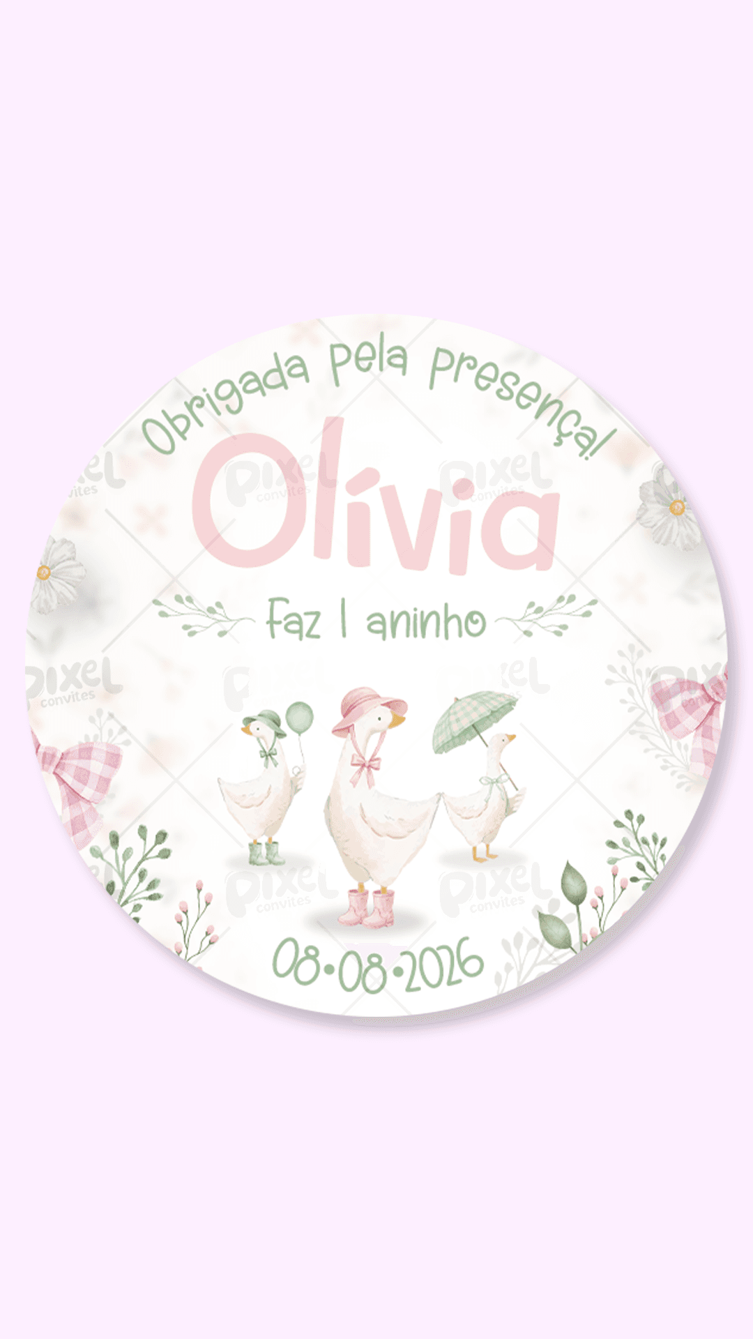 Tag Redonda Silly Goose A Festa Dos Gansos - Rosa