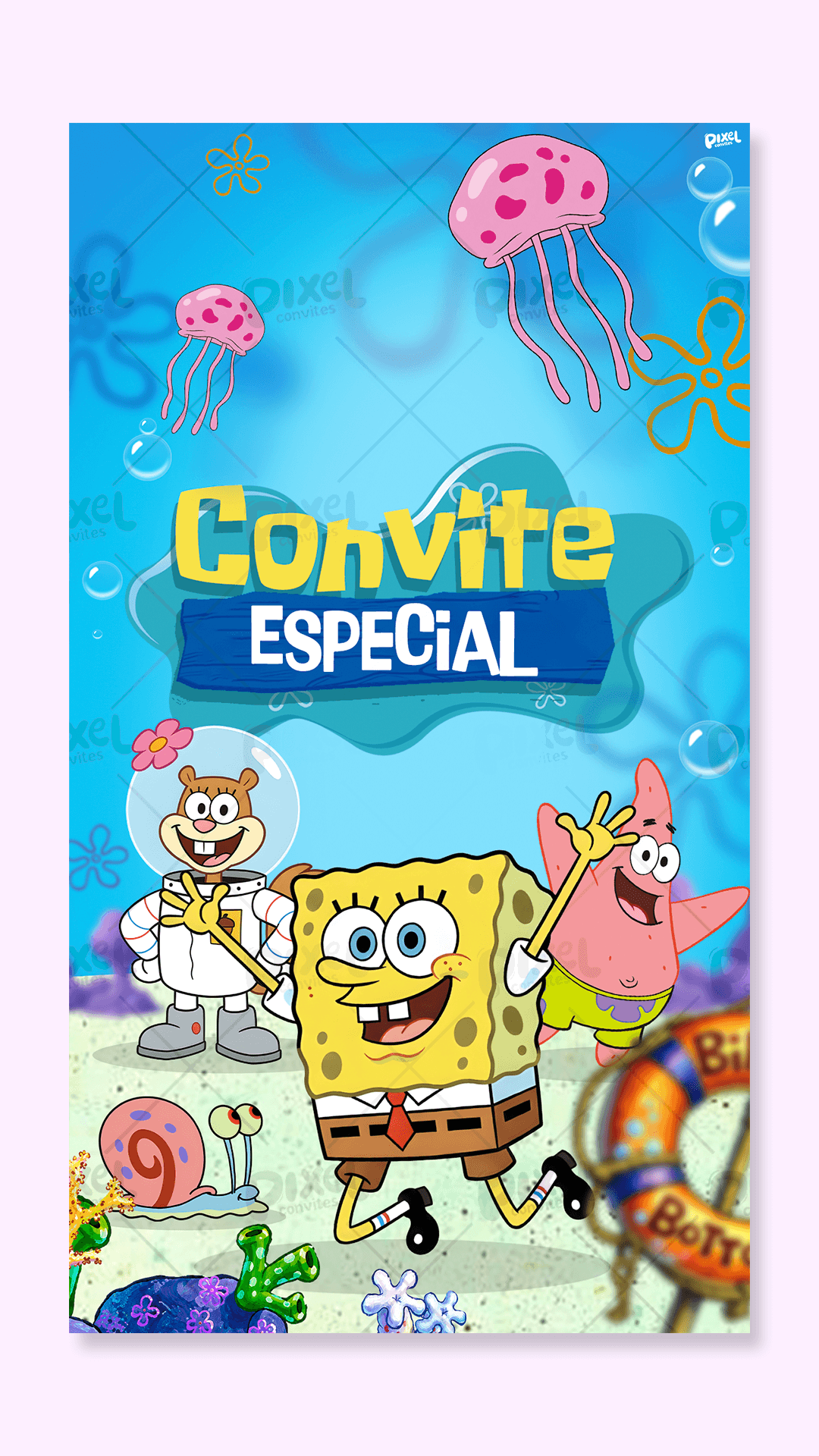 Convite Animado Bob Esponja Festa Na Fenda do BiquĂni