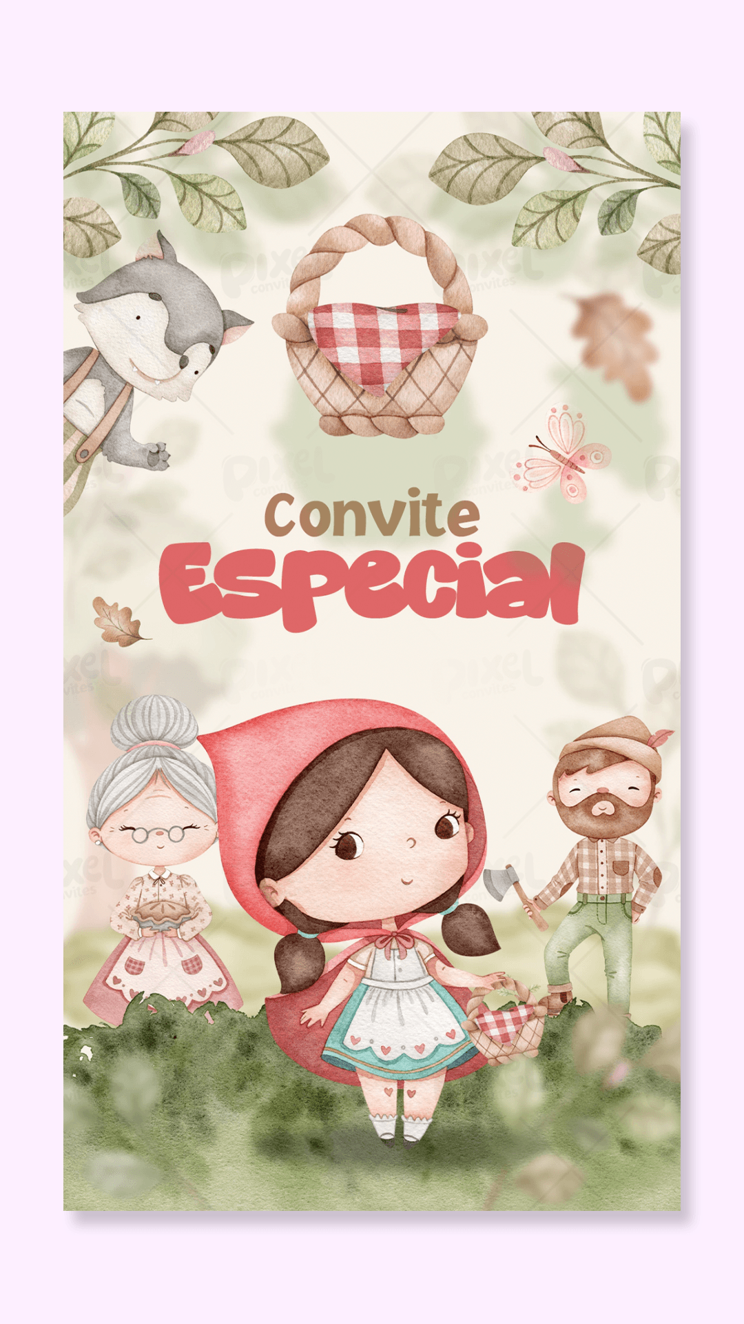 Convite Animado Chapeuzinho Vermelho Festa Estrada Afora