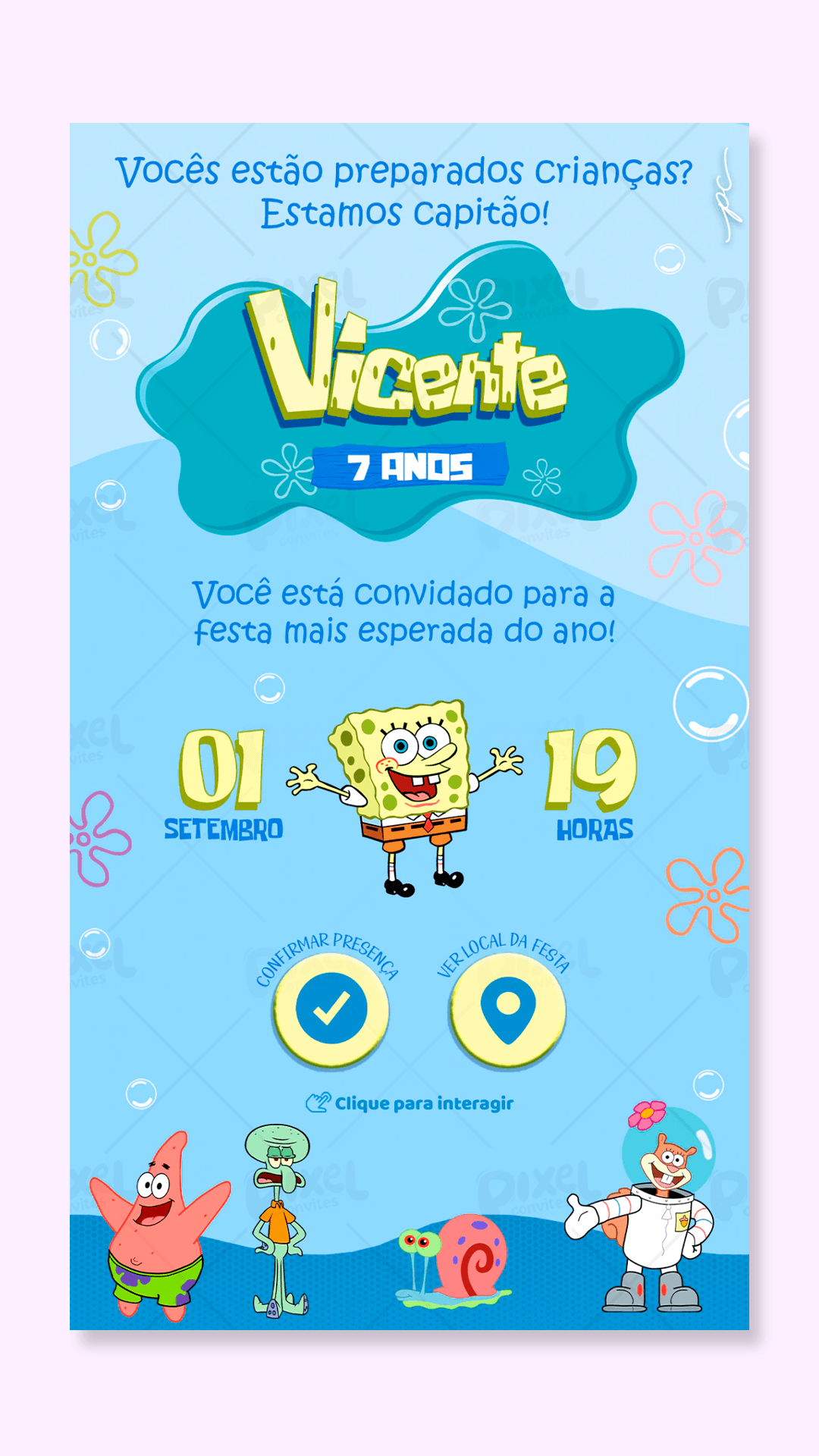 Convite interativo Bob Esponja Candy Color