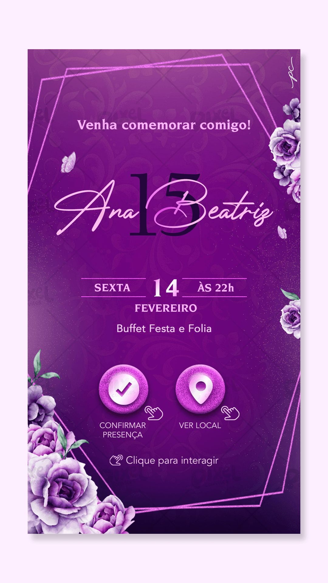 Convite Interativo 15 Anos Baile Lilás Real