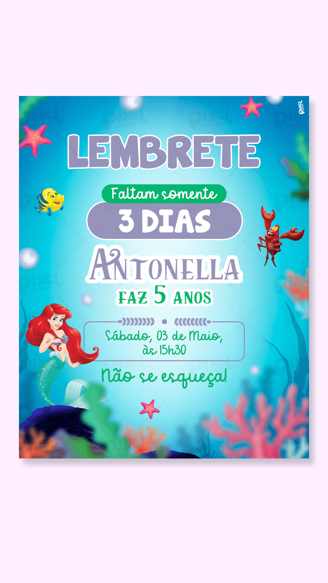 Lembrete Ariel A Pequena Sereia