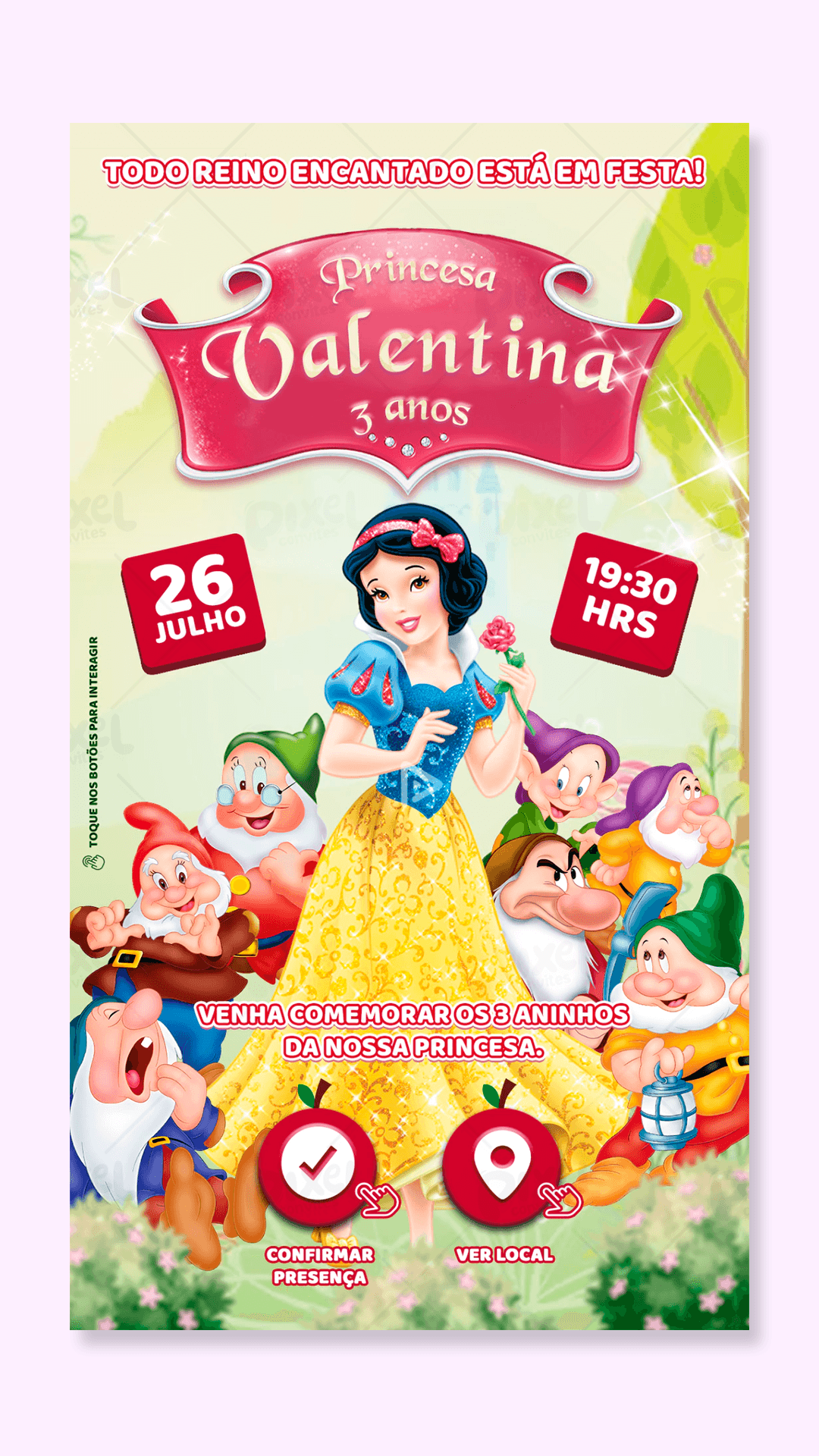 Convite Interativo Branca de Neve E Os Sete Anões